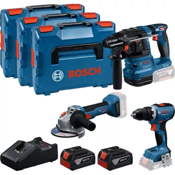 Profesionalus 18V rinkinys, GBH 18V-22 + GSR 18V-65 + GWS 18V-8 Professional, mėlynas, 2x Li-Ion akumuliatorius 5,0 Ah, 3 L-BOXX dėžėse