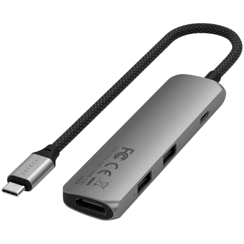 Satechi ST-P4SM USB-C 4-in-1 plonas multiport adapteris, pilka