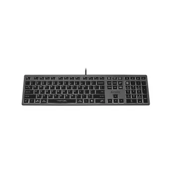 Laidinė klaviatūra A4Tech FX60H USB QWERTY – pilno dydžio 100%, balta foninė šviesa, pilka, USB šakotuvas