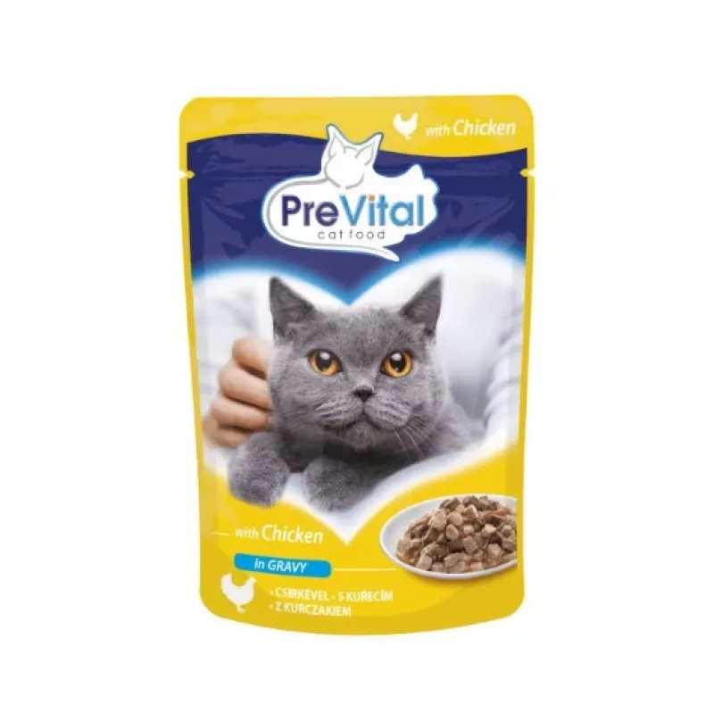 Šlapias kačių ėdalas PREVITAL Cat Food Mix 4 skoniai – vištiena, veršiena, lašiša, paukštiena, 96 x 100 g paketėliai (9,6 kg, suaugusioms katėms)