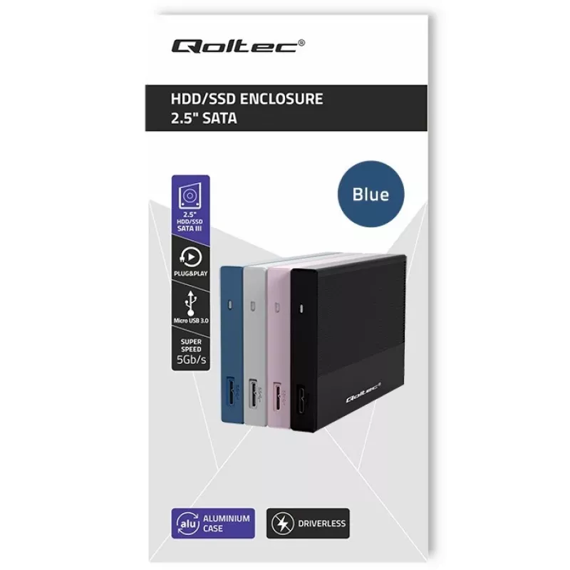 Išorinis 2,5 colio SSD/HDD dėklas QOLTEC 52276 USB 3.0 SATA iki 2 TB