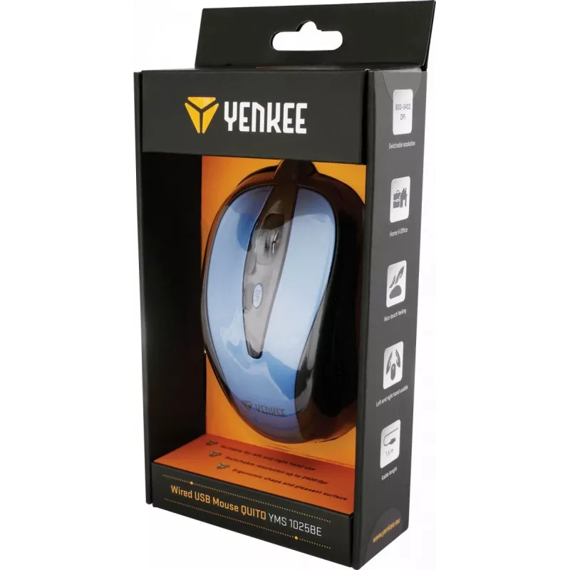 Yenkee YMS 1025BE QUITO USB laidinė pelė, optinė, 4 mygtukai, simetriška, mėlyna