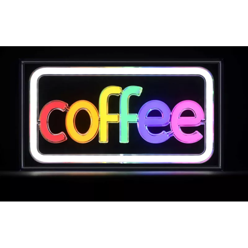 Neon LED ženklas ActiveJet AJE-NEON COFFEE, daugiaspalvis, USB 5V, montuojamas ant paviršiaus, AS plastikinis rėmas