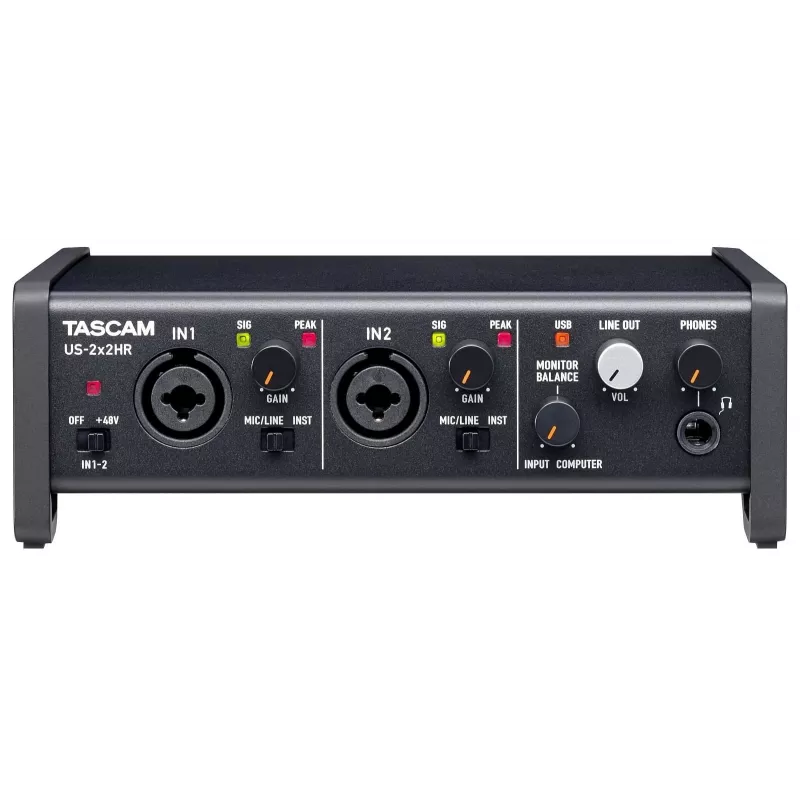 Garso sąsaja Tascam US-2X2HR, 2 x XLR/kombo įėjimai, 192 kHz, USB 2.0, MIDI In/Out, stalinis, juoda