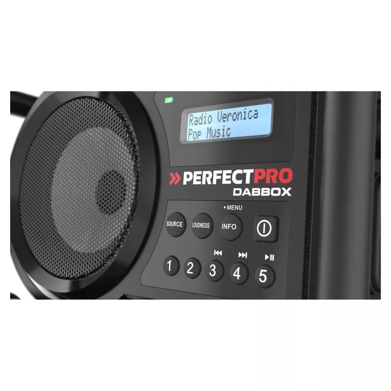 Perfectpro DABBOX Statybinis radijas DAB+ FM AUX Bluetooth atsparus smūgiams
