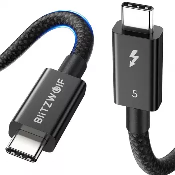 USB-C laidas BlitzWolf BW-HDC8 240W 0,5 m — juodas, didelės galios USB-C į USB-C įkrovimui/duomenims