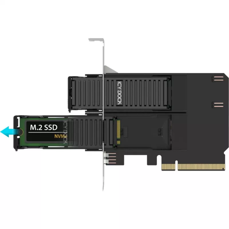 PCIe adapterio kortelė icybox MB312M4P-B — 2× M.2 NVMe į PCIe 4.0 x8 (bifurkacija)