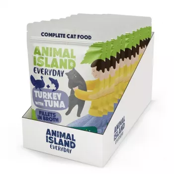 ANIMAL ISLAND kalakutiena su tunu kačių ėdalas maišeliuose 12x85 g