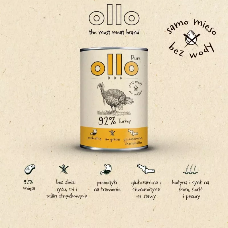 OLLO Pure Turkey šlapias šunų maistas - 850 g
