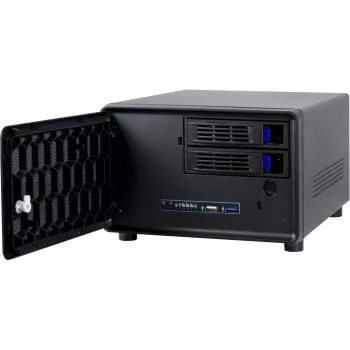 Inter-Tech SC-2100 – mažo formato (SFF) korpusas, Mini-ITX, plieninis, juodas, su veiklos, aliarmo, HDD, tinklo ir maitinimo indikatoriais (88887285)