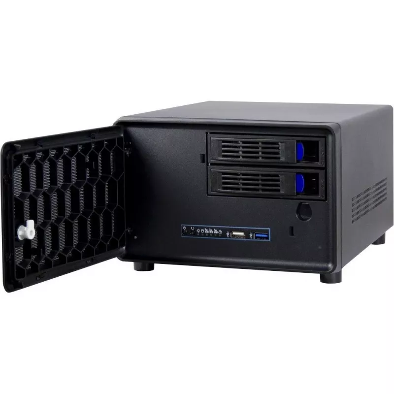 Inter-Tech SC-2100 – mažo formato (SFF) korpusas, Mini-ITX, plieninis, juodas, su veiklos, aliarmo, HDD, tinklo ir maitinimo indikatoriais (88887285)