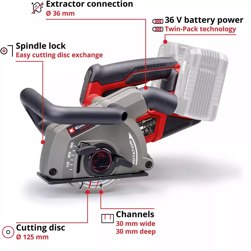 Sieninis griovėjas EINHELL TP-MA 36/30 Li BL-Solo 36 V, belaidis, bešepetėlis variklis, modelis 4350800