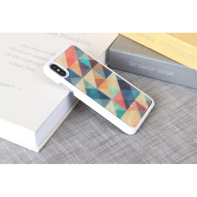 Apsauginis dėklas išmaniajam telefonui iKins iPhone XS/X mozaikinis baltas – kietas nugarėlė, dekoratyvinis raštas