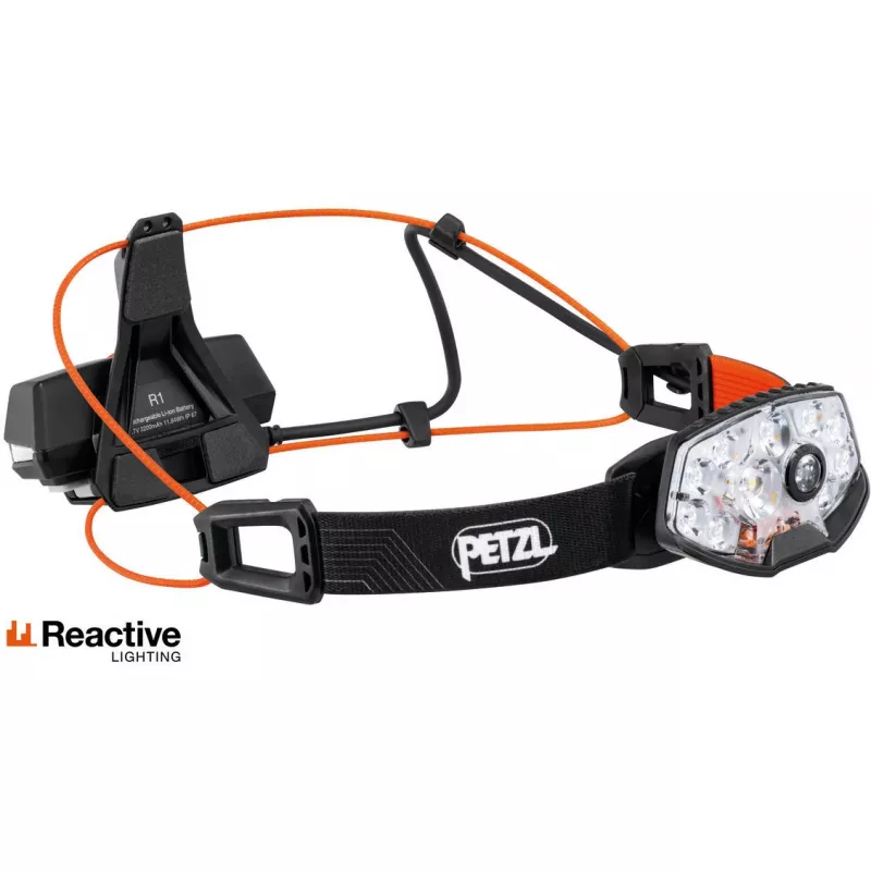 Priekinė LED galvos lemputė Petzl NAO RL juoda oranžinė 1500 lm USB-C