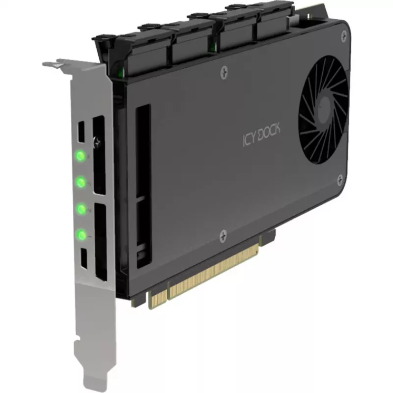 Icy Dock MB204MP-1B mobilaus stovo adapterio kortelė – 4 × M.2 NVMe SSD karštai keičiamas mobilus stovas