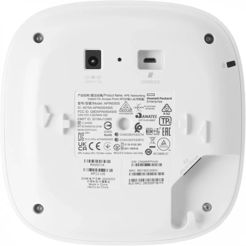 Aruba Instant On AP22 2x2 WiFi 6 belaidis prieigos taškas RW modelis likusiam pasauliui, maitinimo šaltinis nepridedamas (R4W02A)