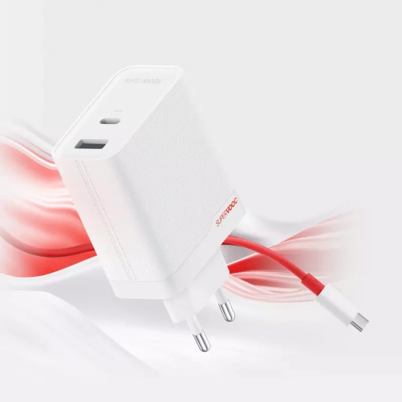 ONEPLUS SUPERVOOC 120W dviejų prievadų laidinis įkroviklis, 120W bendra išėjimo galia, 1x USB-C + 1x USB-A, 100–240V, 145 g, baltas