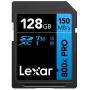 SDXC atminties kortelė Lexar 128GB UHS-I 800xPRO Class 10 U3 V30 — 150 MB/s skaitymas, 45 MB/s rašymas, juoda