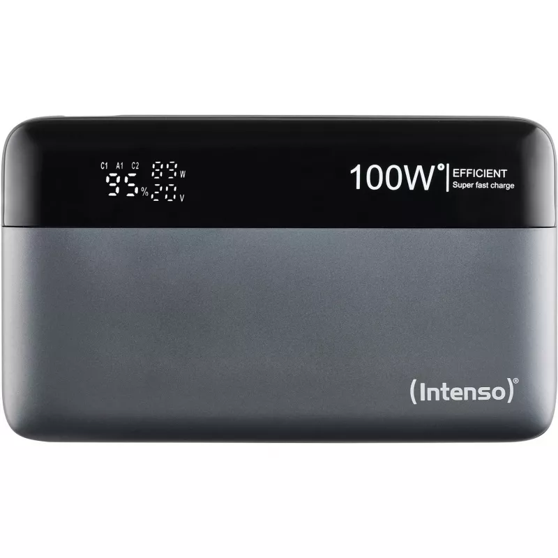 Power bank INTENSO 7350050 – 20000 mAh, 1× USB-A + 2× USB-C, 100 W bendra galia, juoda/pilka