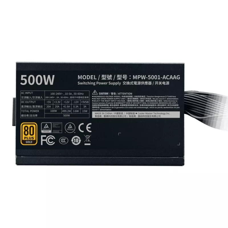 Cooler Master MPW-5001-ACAAG-NL GOLD bulk, ATX, 500 W, 80 PLUS GOLD, 120 mm, HDB, juoda