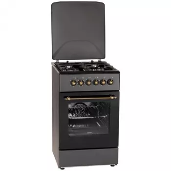 Dujinė-elektrinė viryklė MPM MPM-56-KRM-13, 4 dujinės kaitvietės, elektrinė orkaitė 58 L, mechaniniai rankenėlės, juoda