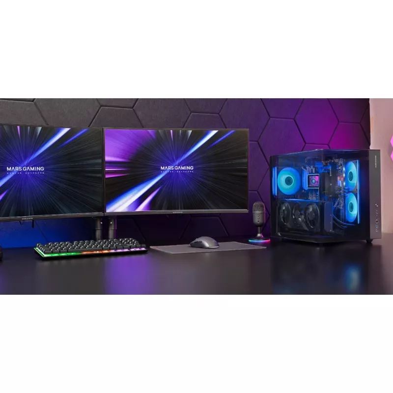 PC Midi Tower korpusas TACENS Mars Gaming MC-INFINIOLITE, juodas, grūdintas stiklas, ATX/Micro-ATX/Mini-ITX, 120 mm ventiliatoriai
