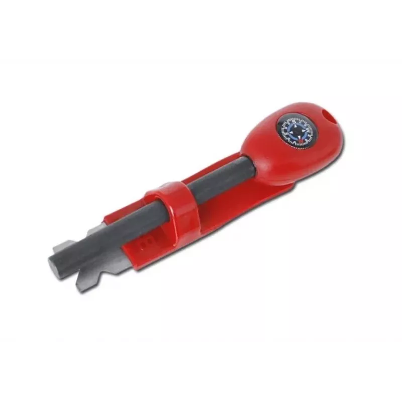 Išgyvenimo kompasas BCB CN340 – kompaktiškas šviečiančiu ciferblatu, plastikine rankena, 110 mm, 47 g, raudonas