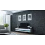 TV stovas Cama Meble VIGO NEW 30/140/40 — 1400×400×300 mm, pilkas viršus, pilkas rėmas, balti blizgūs fasadai