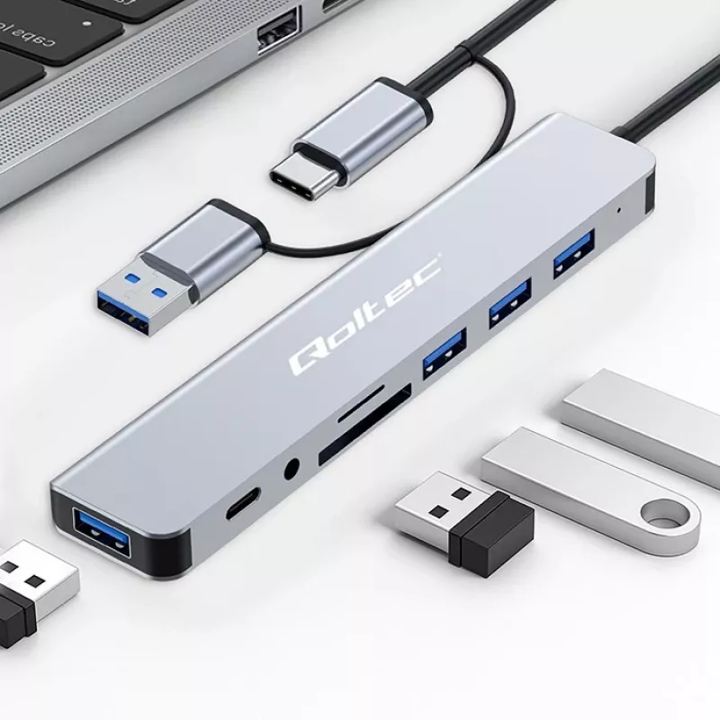 QOLTEC USB-C centras 4x USB + SD/TF kortelių skaitytuvas modelis 53794
