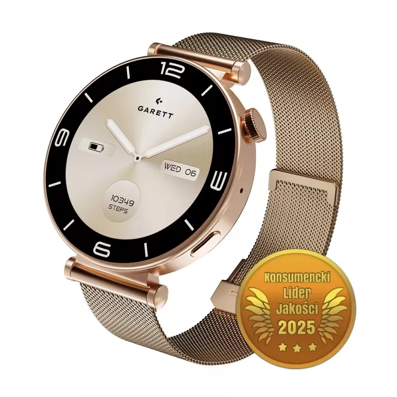 Išmanusis laikrodis Garett Rose Gold su metaliniu tinklelio dirželiu