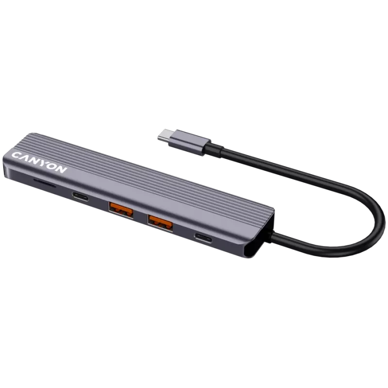USB Type-C stotelė CANYON DS-17 — HDMI, USB 3.2 Gen 1 A, USB-C, MicroSD, 10000 Mbit/s, pilka