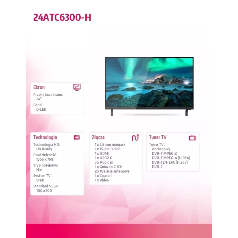 LED televizorius Allview 24ATC6300-H 24 colių HD Ready, juodas (atidaryta pakuotė)