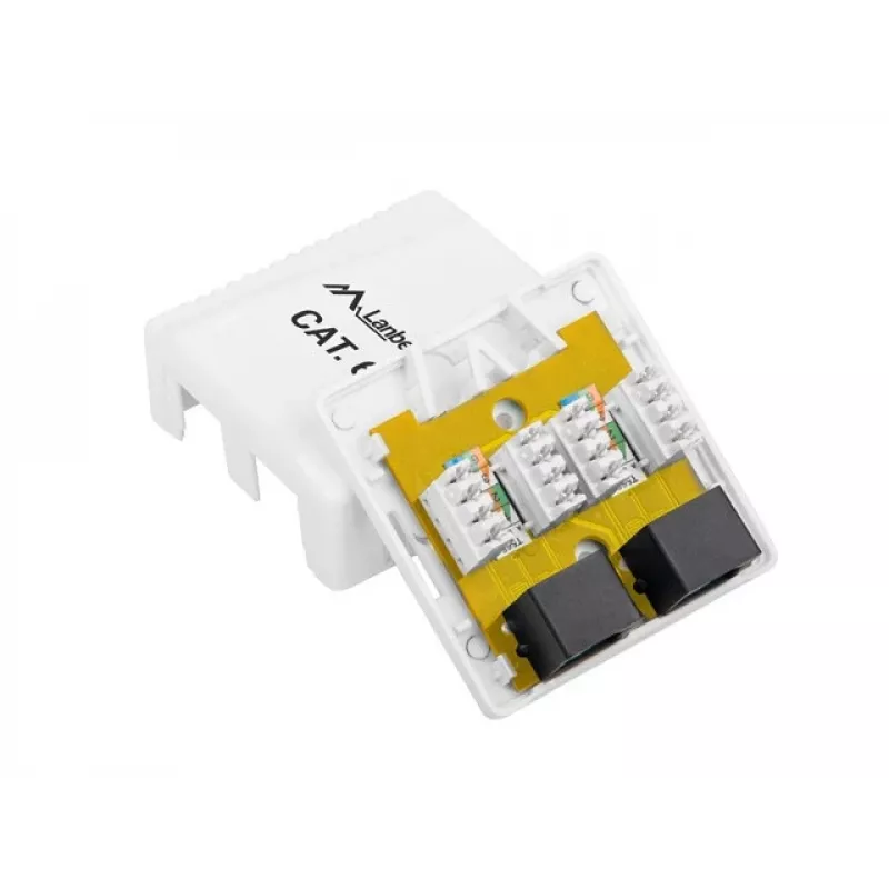 LANBERG OU6-0002-W kištukinis lizdas RJ-45 Cat6 baltas, 2 prievadai, 30×54×57 mm