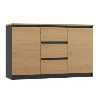 Komoda Topeshop 2D3S ANT/ART BA KPL – antracitas ir ąžuolas, 3 stalčiai, medžio drožlių plokštės korpusas