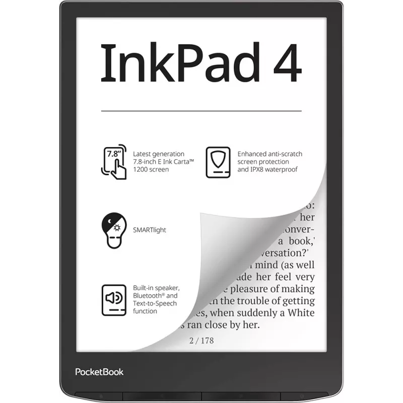 E-knygų skaitytuvė PocketBook InkPad 4 7,8 colio E Ink Carta, 32 GB, Wi‑Fi, juoda/sidabrinė
