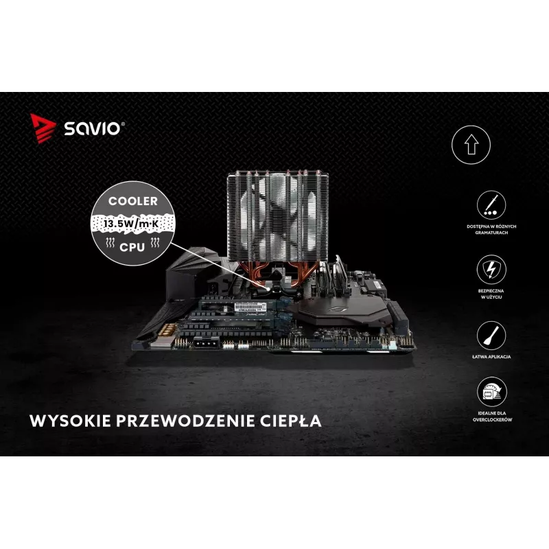 Termopasta SAVIO TG-03 1 g — 13,5 W/m·K, pilka, su aplikatoriumi ir mentele