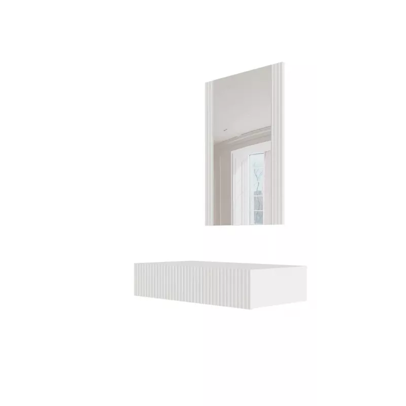 Tualetinis staliukas su veidrodžiu cama meble PAFOS 80×41.6×100 cm, baltas matinis, MDF rėmas, 1 stalčius