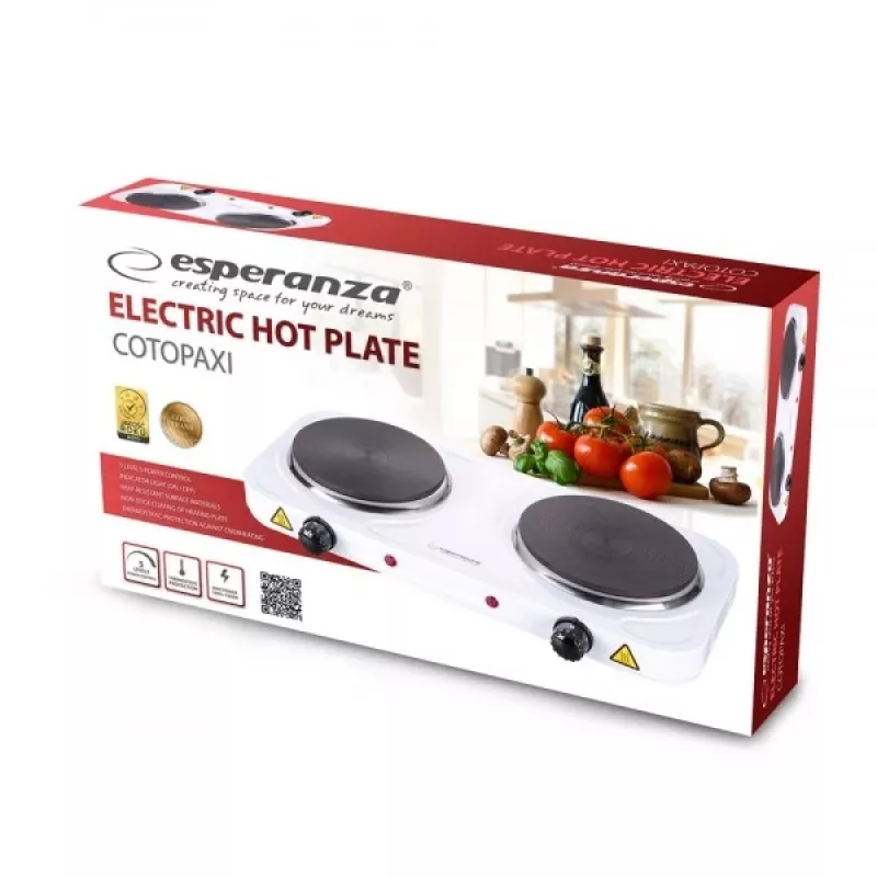 Esperanza COTOPAXI White Countertop Sealed plate 2 zone(s) – Balta 2 zonų sandari kaitlentė