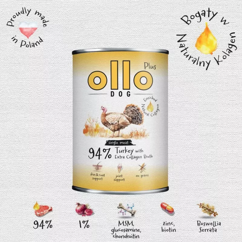 Ollo Plus Kolagen kalakutiena 400g šunų ėdalas skardinėje