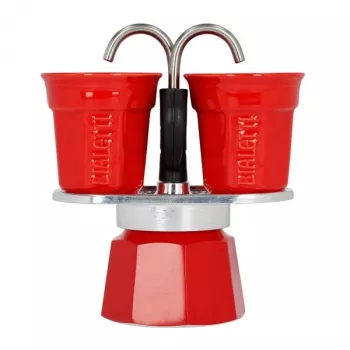 Bialetti Mini Express kavos virimo aparatas raudonas 2tz + 2 puodeliai