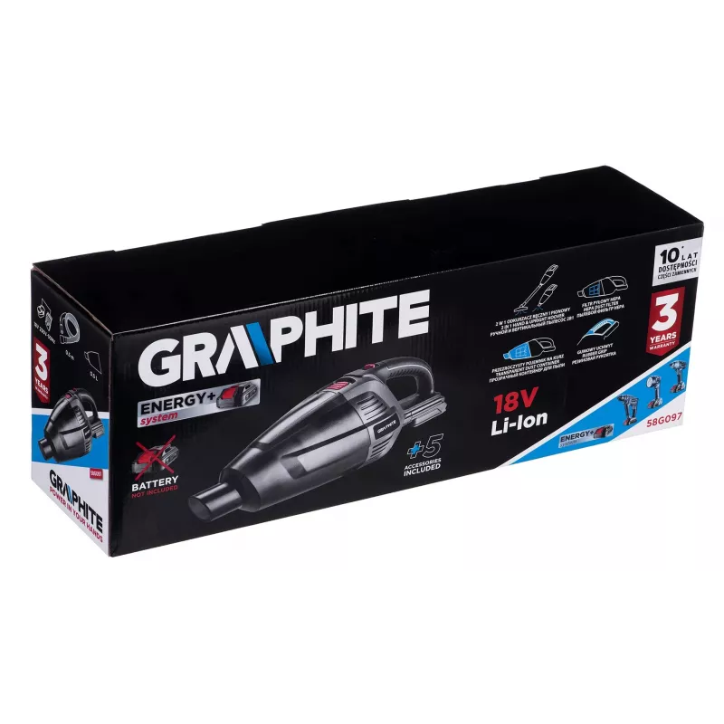 Energy+ 58G097 GRAPHITE 2-in-1 akumuliatorinis dulkių siurblys