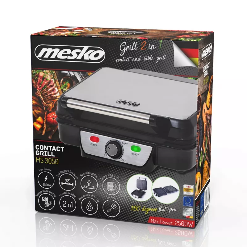 Mesko MS 3050 kontaktinis grilis, 1800W, juodas/nerūdijantis plienas