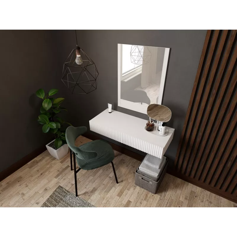 Tualetinis staliukas su veidrodžiu cama meble PAFOS 80×41.6×100 cm, baltas matinis, MDF rėmas, 1 stalčius