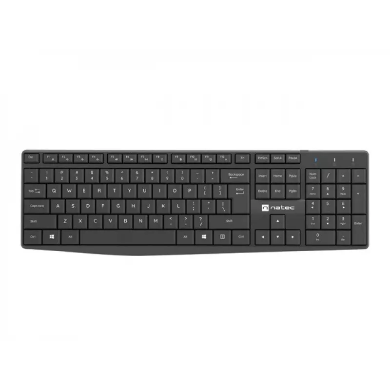 Belaidis klaviatūros ir pelės rinkinys NATEC SQUID, pilno dydžio, QWERTY US International, 105 klavišai, juoda, pelė 1600 DPI