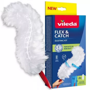 Dulkių šluotelė VILEDA 179432 su 2 Flex & Catch įdėklais, trumpa rankena, raudona
