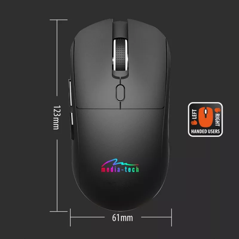 Belaidė pelė MEDIA-TECH MT1124 BT/RF Tylus ir Įkraunama – ambidekstrinė, 3200 DPI, Bluetooth + 2,4 GHz USB, 6 mygtukai, įkraunama