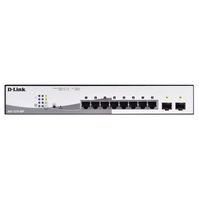 D-Link DGS-1210-08P/E valdomas L2 Gigabit Ethernet (10/100/1000) PoE jungiklis, juodas