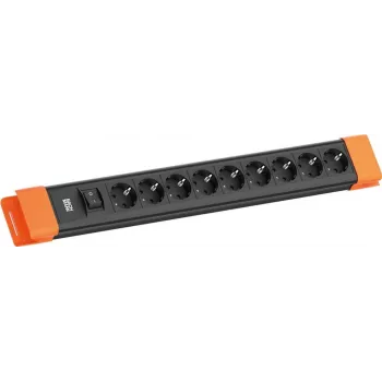 Maitinimo juosta Bachmann CONNECTUS su 9x CEE 7/3 lizdais, 1x jungikliu, 2,0 m kabeliu – juoda/oranžinė