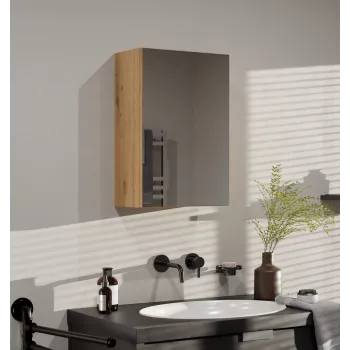 Sieninė vonios spintelė POLA 1DL ARTISAN, ąžuolo spalvos rėmas, 400×220×600 mm, 3 lentynos