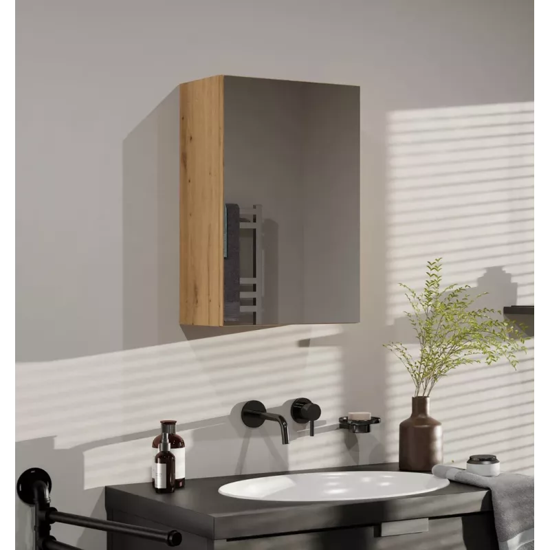 Sieninė vonios spintelė POLA 1DL ARTISAN, ąžuolo spalvos rėmas, 400×220×600 mm, 3 lentynos
